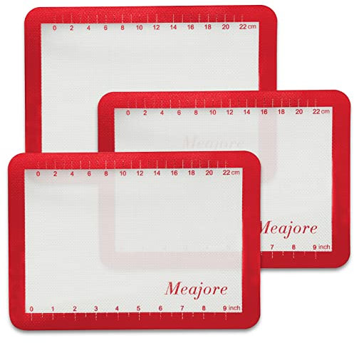 Lot de 3 tapis de cuisson en silicone anti-adhésif pour four, quart de feuille en silicone de qualité professionnelle (bordeaux)