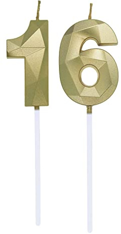 Bougie Numéro 1 et 6, 16 an Bougies d'anniversaire 61 ans Bougies Anniversaire Fontaine Bougies Chiffres Bougies de Gâteau Décorations de Fête pour Anniversaire de Mariage Célébration Fournitures, Or