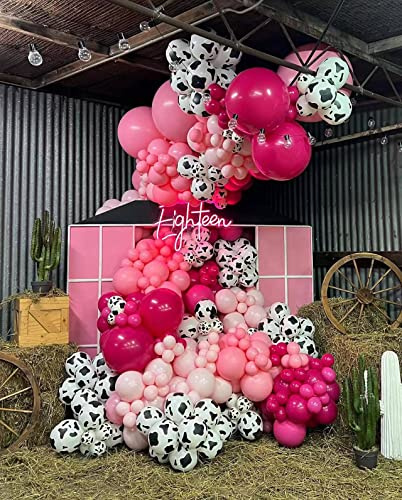 Cow Print Ballon Arch Kit Garland For Kid' Party Girl Birthday Rodeo Decorations Farm Hot Pink Light Cowgirl Double Stuffed 137Pcs