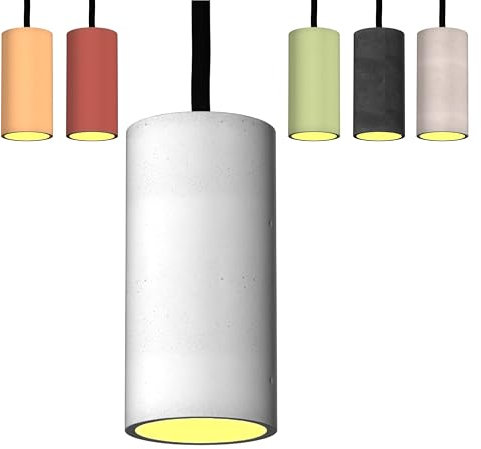Betoniq Pendelleuchte Beton modern klein NARA13 außen weiss innen silber - Industrial Design Betonlampe Hängelampe mit LED Glühbirne und Fassung GU10 - Hängeleuchten & Pendelleuchten in Betonoptik