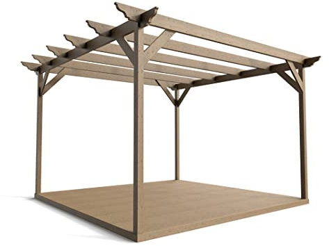 Wooden pergola and decking complete DIY kit (3.6m x 3.6m Dinasty gazebo design, Rustis brown finish)