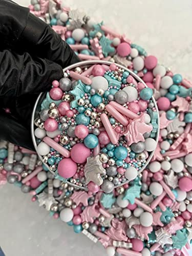 Edible Unicorn Sprinkles Mix 45g | Metallic Sugar Pearls & Balls | Cake Cupcake & Cookie Decorations | Baby Shower Wedding Birthday Baking Toppings