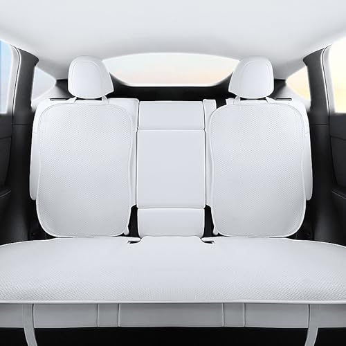 TOPABYTE Rear Car Seat Cover Cushion for Tesla Model 3 Highland 2017-2026 | Four Seasons Universal Breathable Seat Protector Pad Anti-Slip Backing Mat White Interior Decoration Accessories