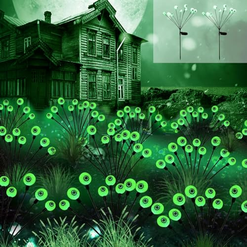 DAZZTIME Halloween Augapfel Gartenlichter,2 Stück 10 LED Halloween Deko Solarlampen, Solar Lichter,Solarlampen,Solarleuchten für den Innen- und Außen,Terrasse, Hof Garten, Spukhäuser und Partyzubehör