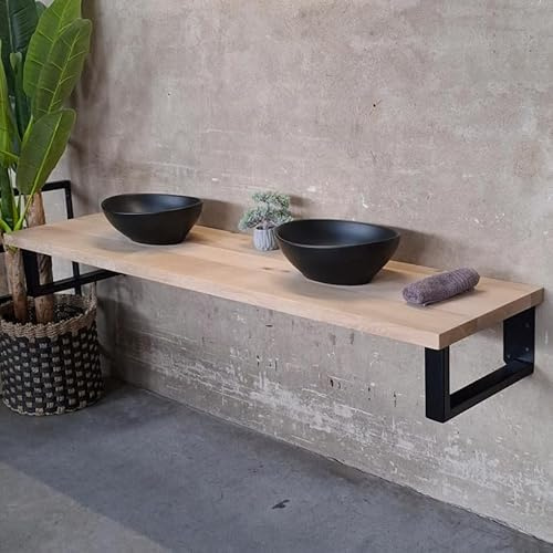 Live Distance Shopping MyTimber® Waschtischplatte aus Eiche Massivholz | 4cm Starke Eichenbohlen | Ideal für Aufsatzwaschbecken | Baumkante oder gerade Kante (Gerade Kante - unbehandelt, 60x50cm)