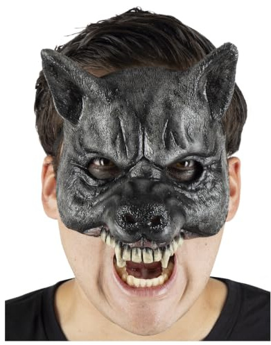 Horror-Shop Schwarzer Wolf Halbmaske aus Latex für Halloween