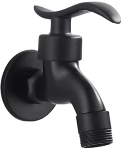 Wand Wasserhahn Schwarzer Waschmaschinenhahn Komplett Aus Kupfer Einzelner Kaltwasserhahn Schnell Zu Öffnender Mopp-Pool-Wasserhahn Kurze 3/4-Zoll-Waschmaschine