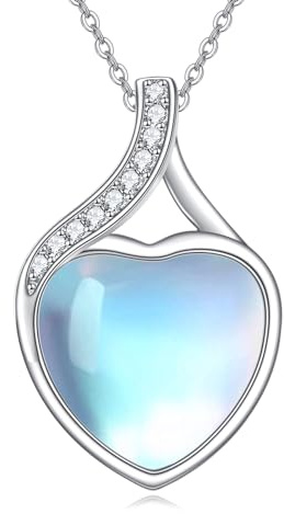 Yafeini Halskedja och hängsmycke i 925 sterlingsilver, filigranberlock med halskedja, smycke för kvinnor/flickor, 30.1 x 16.8mm (1.18 x 0.66 inch), Sterlingsilver, Månsten Kubisk zirkonia
