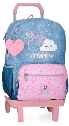 Enso Dreamer Sac à dos pour enfant, sac à dos d'école, fabriqué en polyester, roues doubles de rotation multidirectionnelle, multiples façons de l'utiliser, bleu, Rucksack 42 + Trolley, Sac à dos 42 +