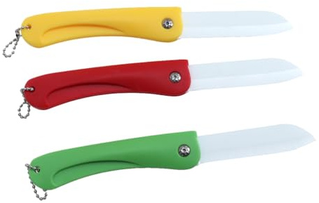 COLLBATH Küchenmesser Klappbar 3 Stück Keramik Obstschneider aus Keramik und Pp Metallfrei Faltbar für Zuhause Reisen und Picknick Zufällige Farbe