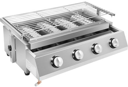KEESUNG Barbecue a gas a 4 fuochi, bruciatore a 4 fuochi, in acciaio inox, con griglia rimovibile, professionale, per campeggio, balcone, giardino, picnic, 58 x 40 x 20 cm