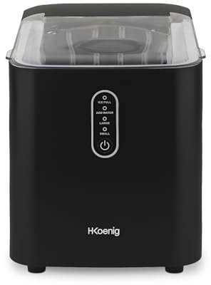 H.Koenig Máquina para Hacer Hielo KUB14, 12kg en 24h, 2 tamaños de cubitos, Portátil, Silenciosa 1L, Cubitos listos en 6min, Cuchara para hielo