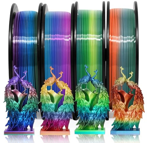YOUSU pla silk rainbow filament, 3d drucker mehrfarbig regenbogen pla filament 1.75, 3d filament pla seide, 3d printer filament 250g x 4 Spools, silk pla rainbow