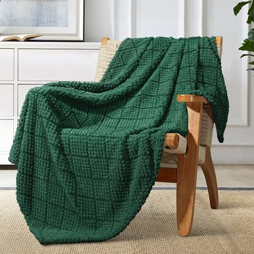 Whale Flotilla Fuzzy Fleece Throw Blanket for Sofa, Couch, Bed, 130x150 CM Soft Fluffy Jacquard Waffle Blankets for All Season, Lightweight and Warm, Emerald Green