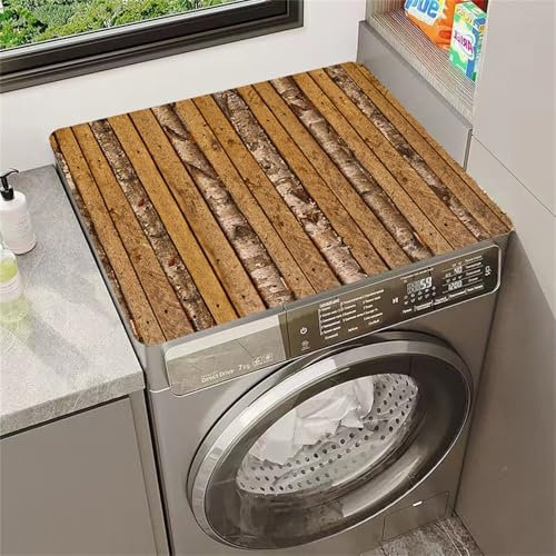 Highdi Housse de Protection pour Machine à Laver Top,Texture du Bois Coussin de Machine à Laver Antidérapant Housse de Machine à Laver pour Machine à Laver Sèche-Linge (Chameau,50x60cm)