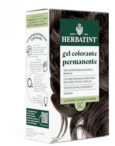 Herbatint Gel Colorante Permanente per Capelli 5C Castano Chiaro Cenere - 170 ml | Senza Ammoniaca, 100% Copertura Capelli Bianchi | per Pelli Sensibili, con 8 Estratti Naturali Bio