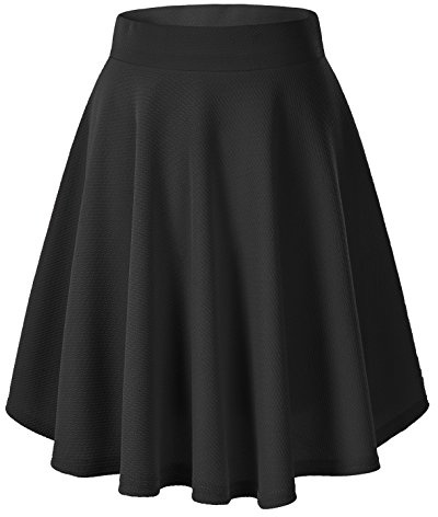EXCHIC Femmes Élégant Taille Élastique Trompette A-Ligne Midi Jupe Base Uniforme Plissée roulettes Jupe(L, Noir)