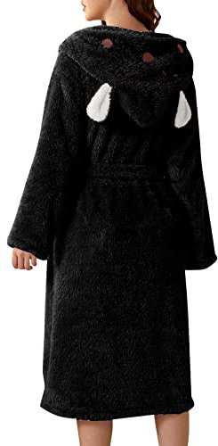 Peignoir en polaire pelucheuse pour femme avec capuche et oreilles, peignoir bordeaux confortable pour femme, robe de chambre chaude avec ceinture pour femme, peignoir de détente bordeaux doux,