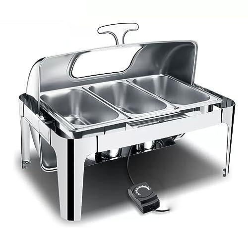 Bandeja de Aislamiento para Catering, Platos para Calentar, Mesa abatible, Servidor de Buffet, Servidor de Buffet eléctrico, Dos métodos de Calentamiento, eléctrico/alcohólico, con Ventana v