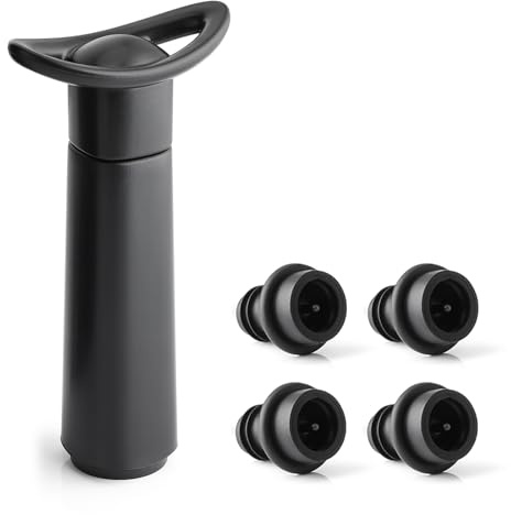 OWO Wine Vacuum Pump and 4 Stopper, Wine Saver, Wine Preserver, Reusable Wine Air Remover Pump Keeps Wine Fresh
