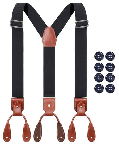 Kajeer Genuine Leather Braces - Adjustable Elastic Y-Shape Suspenders for Men's Trousers, Wedding, Party, Business