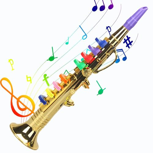 Sassofono per, giocattolo sassofono - Giocattolo di tromba del sassofono,Giocattoli musicali di sassofono, giocattolo di tromba di canzoni didattiche con 8 tasti colorati per principianti
