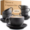 Cosumy Cappuccinotassen Schwarz mit Untertassen - 6er Set - 200ml - Streifenmuster Keramik - Spülmaschinenfest - Cappuccino Tassen mit Henkel - Matt