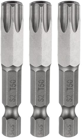 sourcing map 3 puntas de destornillador de cabeza Torx de seguridad TT50 de 50 mm de largo, vástago hexagonal magnético a prueba de manipulaciones, 6 puntos, punta de agujero de acero, herramientas