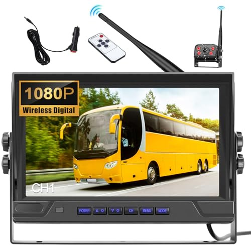 OiLiehu Caméra de Recul sans Fil, IPS Moniteur 9, 1080P Grand Angle Caméra de Recul Numérique pour Vision Nocturne, Étanche IP68, Caméra de recul Kit avec DVR, Avertissement d'angle Mort