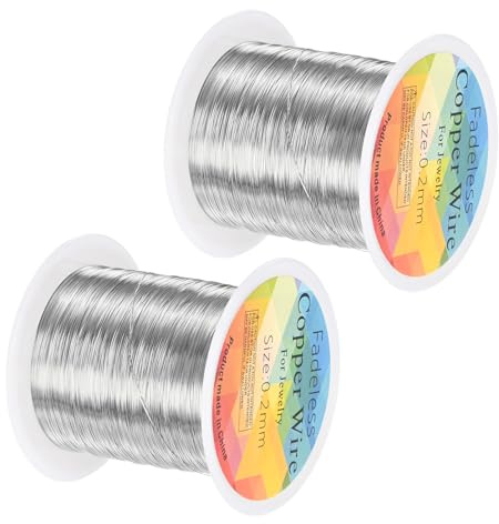 M METERXITY 2 Rollos Alambre Para Joyería 0.2mm, Calibre 32 100M Alambre De Cobre Para Fabricación De Joyas/Plantación/Tejido/Manualidades, Alambre Metálico Suave [100M, Blanco Plateado]
