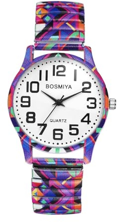 OIDEA Elastische Armbanduhr für Herren Damen: Deutsche Italienische Flagge Bunte Muster Edelstahl Armband Analog Quarz mit Großer Arabischer Zifferblatt Lässige Uhr Geschenk für Männer Frauen