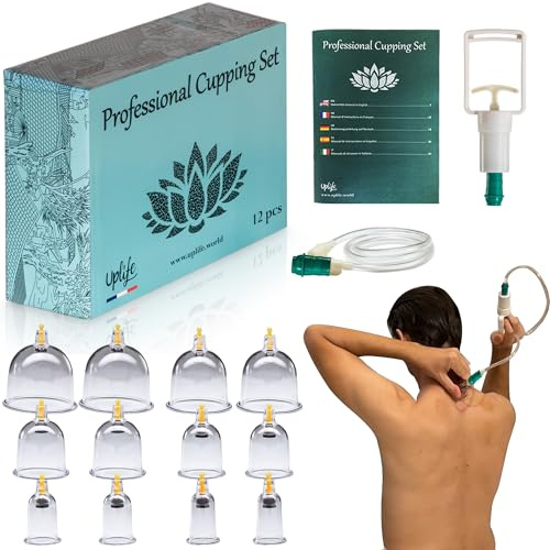 Uplife Schröpfgläser mit Vakuumpumpe - Schröpfset mit 12 Gläsern für Schröpfen & Cupping Therapie - Schröpfgerät & Massage Set Physiotherapie Zubehör - Cupping Set