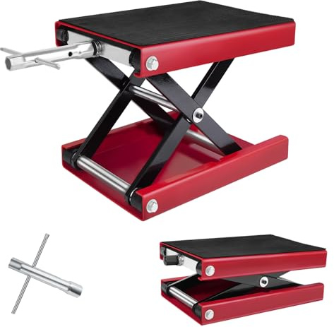 Motorcycle Lift with Wide Deck, 11000Lbs/500 kg/0.5 Ton Capacity Motorcycle Repairing Jack Scissor Lift Tool Bench, Steel Motorbike Bike Lifting Stand Height Adjustable, for Motorbike, Red