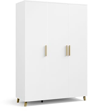 Rauch Möbel Shinjo, Kleiderschrank, Farbe Weiß, Breite 140 cm | Schrank, Kinderkleiderschrank, 3-türig, mit Griffen und Füßen aus Massivholz, Zubehör Classic, für Schlafzimmer, Babyzimmer