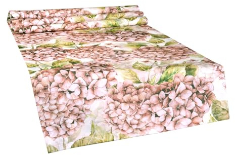 Chemin de table – Landlust Hortensia environ 40 x 130 cm – Collection beties Landhaus – 100 % coton, qualité supérieure en rose bordeaux