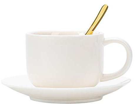 KazeRyu Service À Café En Porcelaine: Tasses Et Soucoupes À Cappuccino Avec Cuillères À Expresso Et Tasses À Moka Blanches De 140ml
