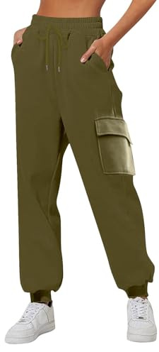 Richymfa Pantaloni Tuta da Donna Cargo Sportiva Larghi Pantaloni della Tuta in Cotone con Tasche e Coulisse Pantalone da Trekking Leggeri Casual Pants da Lavoro Joggers Tempo Libero All'aperto