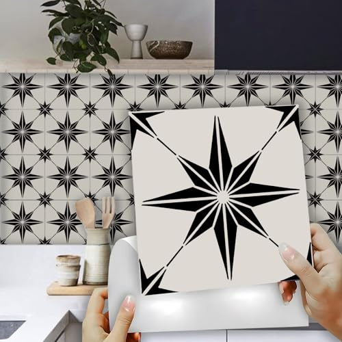 Stick On Tiles,Black and Cream White Tile Stickers,Peel and Stick Wall Tiles Bathroom Self Adhesive Tile Kitchen Stick On Tile,Bathroom Tile Stickers for Fireplace Surround(15 * 15CM,20PCS)