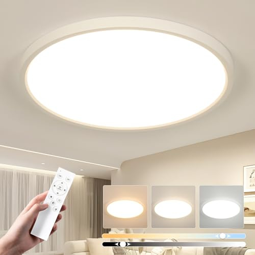 EASY EAGLE LED Deckenleuchte Dimmbar mit Fernbedienung, 50CM 52W Weiß | Rund Deckenlampe 3000K-6500K, Modern Badezimmer Lampe Küchenlampe für Flur Schlafzimmer Balkon Wohnzimmer Küche Keller