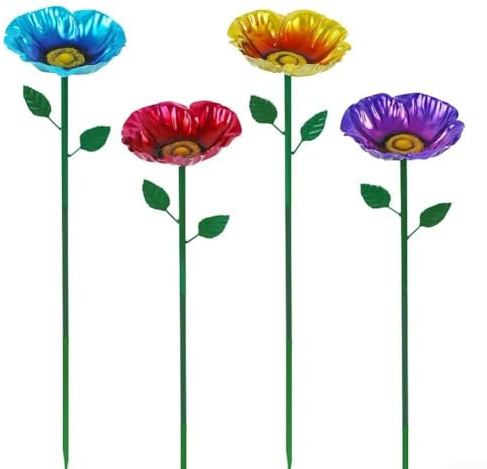 Springwillfly Robusta mangiatoia per uccelli in ferro con pali da giardino, resistente alle intemperie e alla ruggine, perfetta per aree di alimentazione di colibrì all'aperto (quattro set)