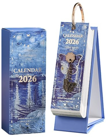 Petit calendrier de bureau 2026, calendrier quotidien esthétique 2026, détachable pour femme, peinture à l'huile vintage, marque-page, calendriers journaliers avec dicton, cadeau artistique pour