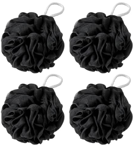 Flintronic 4 Pièces Éponge de Bain, 50g Fleur de Douche Recyclées, Maille Moussante Fleur de Douche Lavable, Fleur de Bain Loofah Unisex, pour Exfolier La Peau Nettoyer La Peau Apaisante