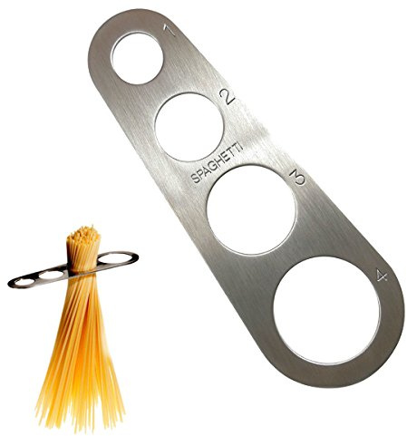 Strumento di misurazione per spaghetti in acciaio inox, quattro diversi fori di misurazione per il controllo delle porzioni di pasta, 1 pezzo, 17,8 cm