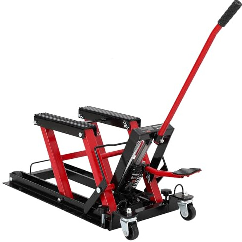 Heavy Duty 1500 Lbs Hydraulic Motorcycle Scissor Lift Jack with Foot Pedal and Wheels Portable Adjustable Height Stand for Garage Workshop and ATV Maintenance