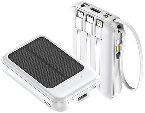 Batterie externe solaire 10 000 mAh - Panneau solaire avec 4 sorties et 3 entrées - Chargeur solaire - Charge rapide IP65 - Étanche - Pour téléphones portables, tablettes, camping, voyages en plein