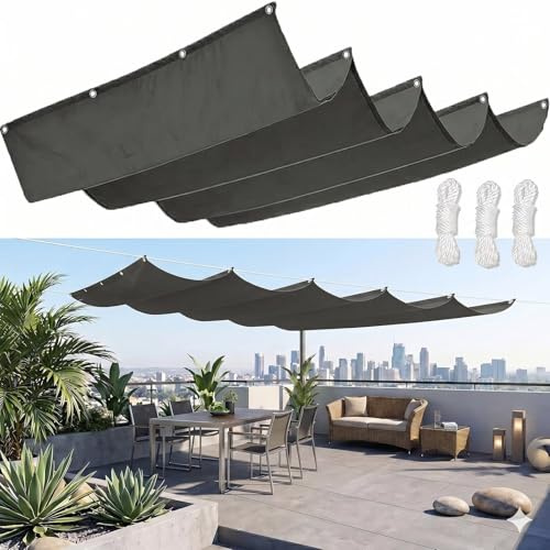 Vela Ombreggiante a Forma di Onda 170x700cm Sotto-Tetto per Gazebo in Legno,Tenda a Vela Parasole Retrattile Terrazzo Grigio