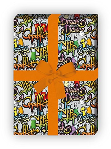 Kartenkaufrausch Teenager Geschenkpapier Set 4 Bogen, Dekorpapier mit Hipp Hopp Graffiti für tolle Geschenkverpackung, Musterpapier zum basteln 32 x 48cm