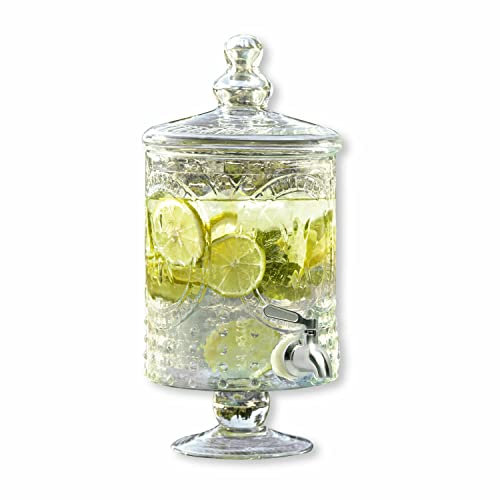 LOBERON Getränkespender Lys | Mit Zapfhahn | Kunstvoller Glasschliff | Aus Mundgeblasenem Glas | Fassungsvermögen ca. 2,5 Liter, klar