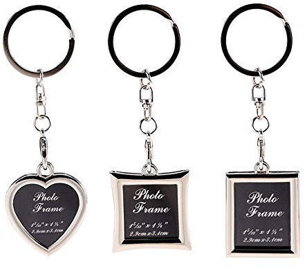 Ensemble de porte - clés de cadre photo - ensemble de trois pièces porte - clés et porte - clés de cadre photo vierge en acier inoxydable, cadeau souvenir DIY personnalisé