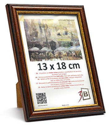 3-B BARI RUSTICO Cornice per foto - marrone scuro/oro - 13x18 cm cornice in legno esotico con vetro acrilico